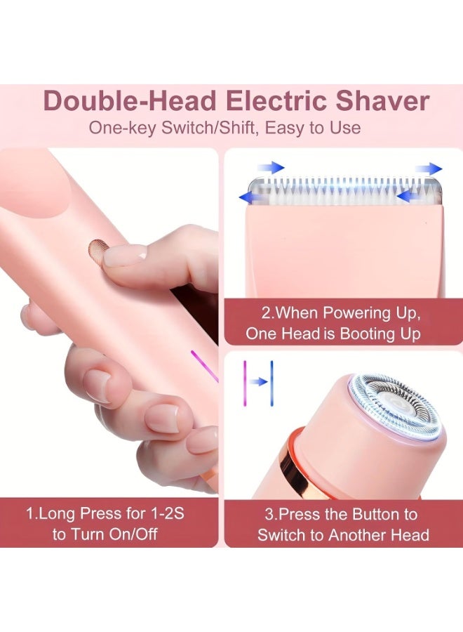 ATRJSZ Womens Shaver Dual-Head Bikini Trimmer for Women 2-in-1 Women's Body Shaver USB Charge Waterproof Painless Electric Razors for Silk Skin (Pink) - Image 5